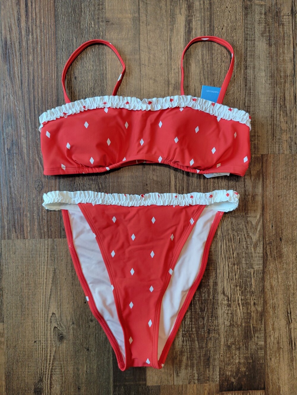 Cupshe Red White Diamond Print 2 Piece Bikini Swimsuit